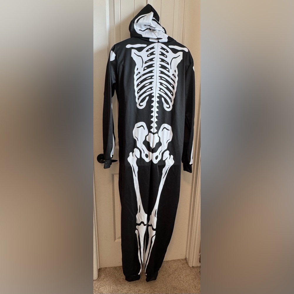 NWT Halloween Costume Printed Skeleton Hooded Zipper Onesie, Unisex, Large - Picture 6 of 10